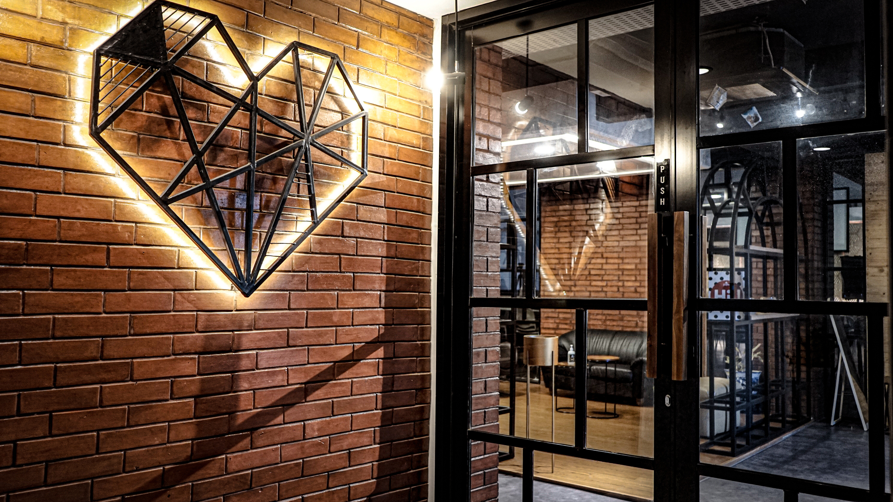 Geometric heart feature at the venue entrance